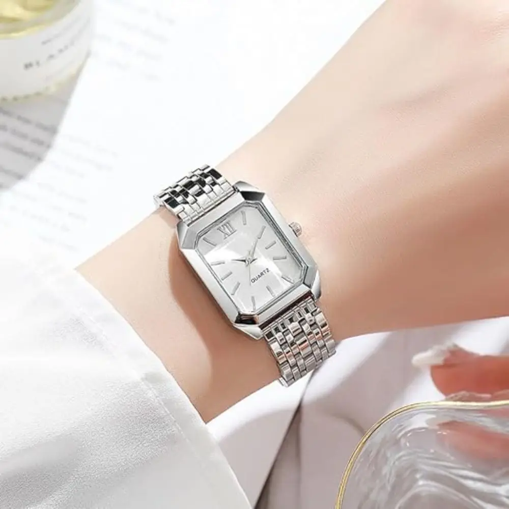Fashion Watch and Rhinestone Bracelet Set Rectangle Roma Dial Ladies Wristwatches Girls Clock Korean Jewelry