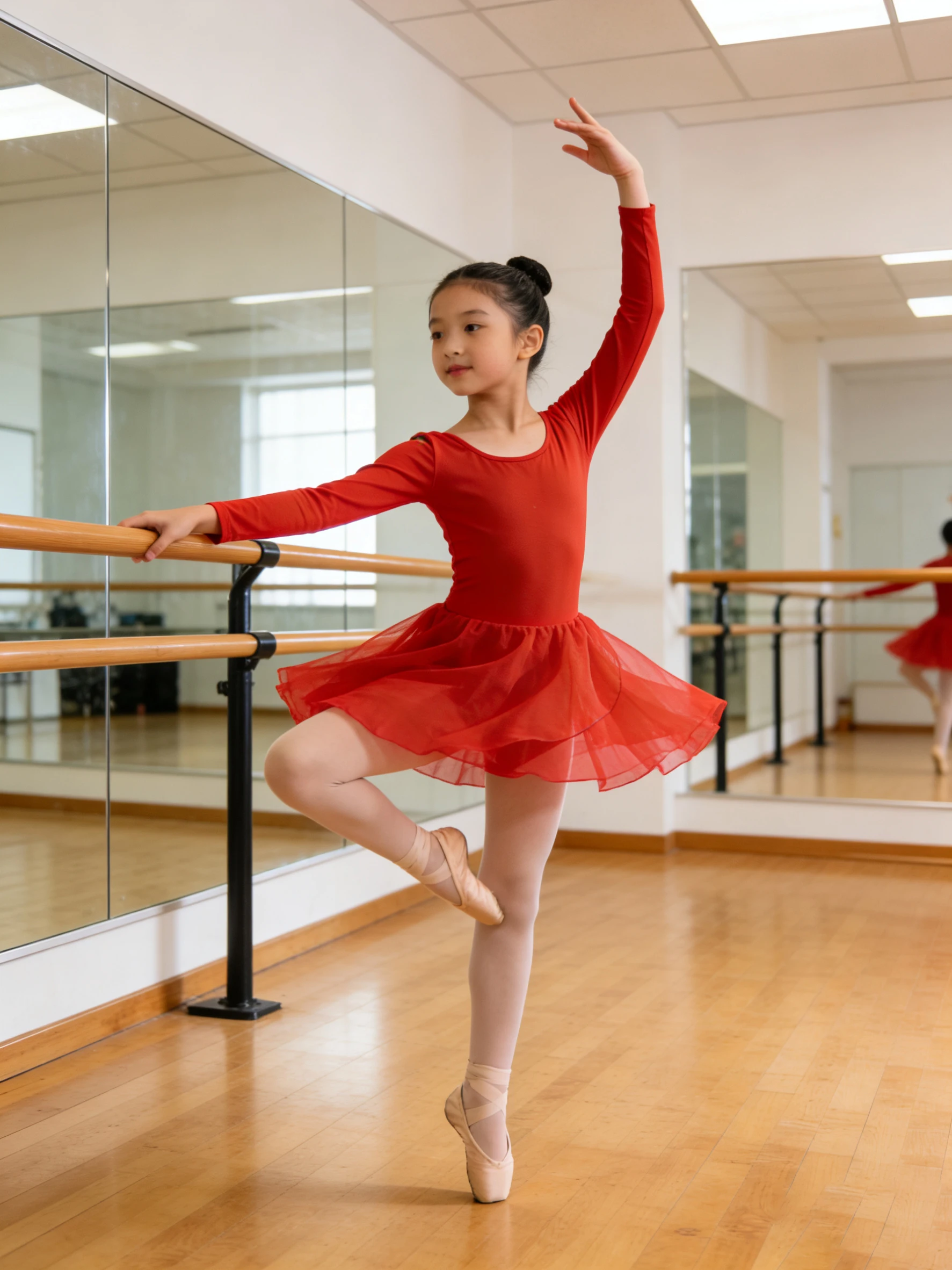 Rote Langarm-Balletttrikots für Mädchen mit Rock, süßes Schmetterlings-Ballett-Tanzkleid mit hohlem Rücken für Kleinkinder