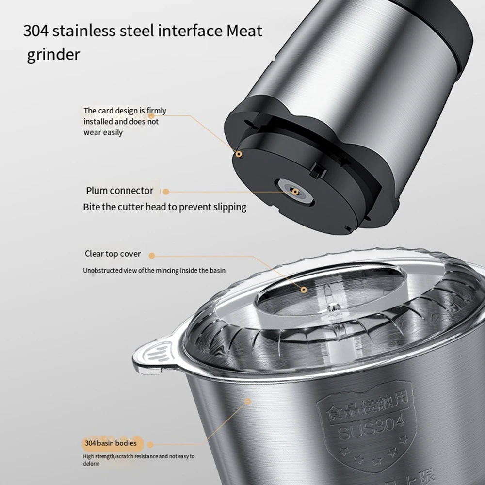 Picadora de carne eléctrica de acero inoxidable, 3L/2L, 110V, 220V, licuadora para cocina, procesador de alimentos, trituradora, mezclador de carne