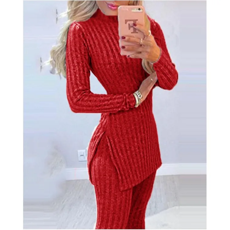 Fashion 2 Piece Sets Womens Outfits Streetwear Autumn 2023 Versatile Casual Long Sleeves Split Top Solid Pants Suits for Female