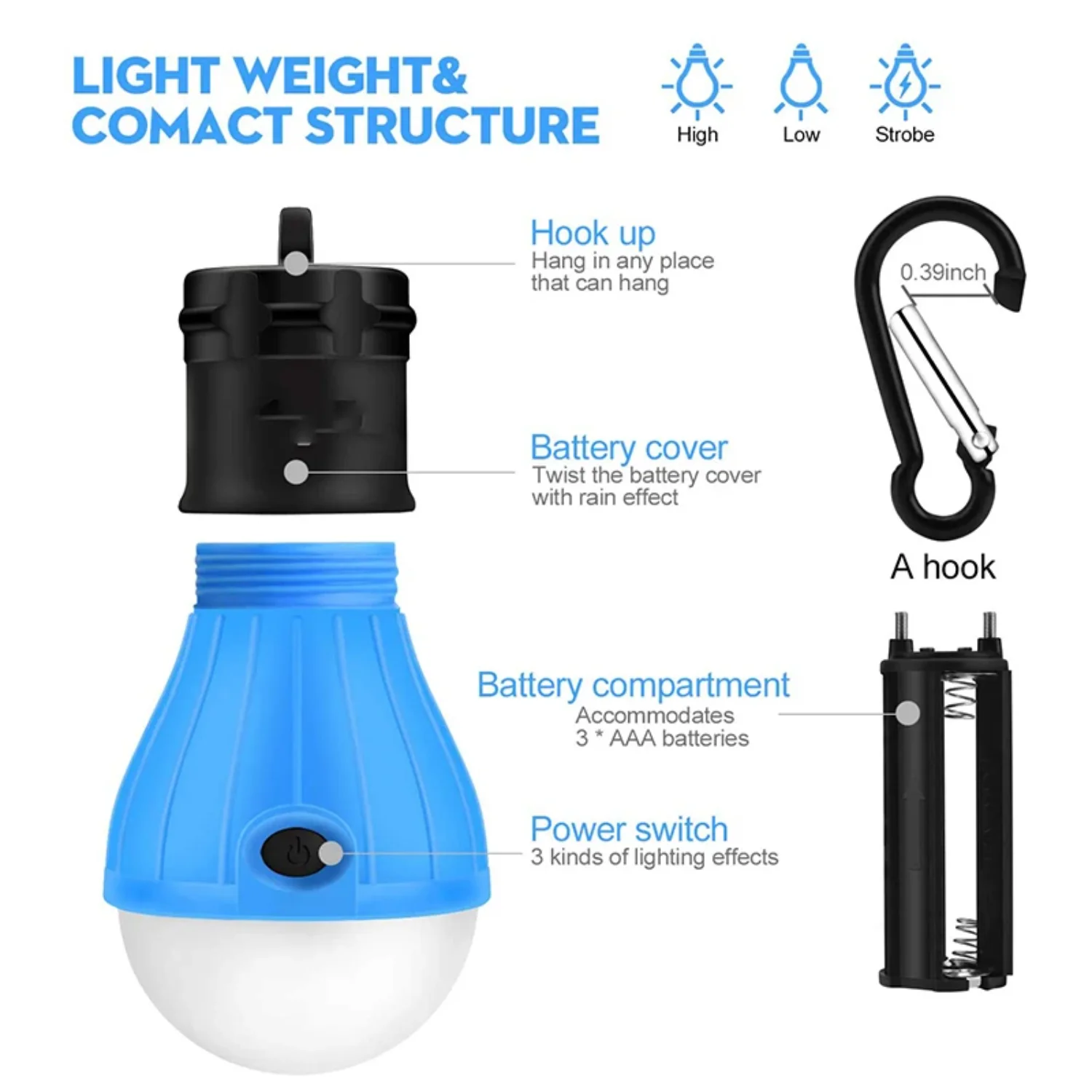 Luz de acampamento ao ar livre tenda luz portátil sinal de emergência montanhismo fivela gancho acampamento luz conjunto de 4