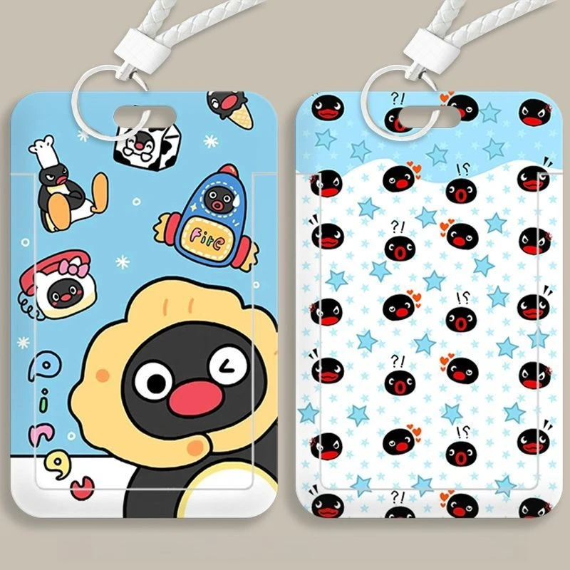 Cartoon Penguin Kpop Idol Card Collect Organizer Stationery Student Campus Lanyard Cards Holder Girls Door Card Case Keychain