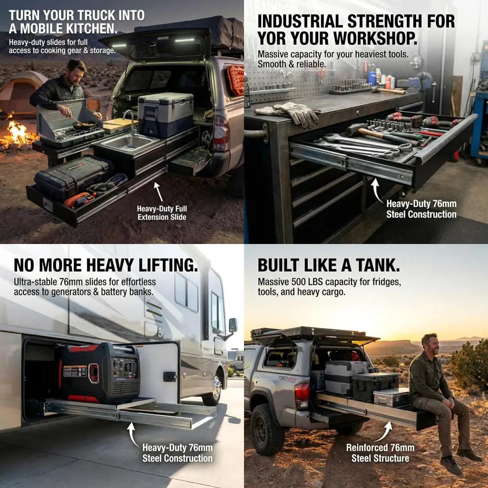 

Промышленные направляющие для выдвижных ящиков 76 мм, нагрузка до 500 фунтов, 3-секционные, на шарикоподшипниках, длина 26 дюймов