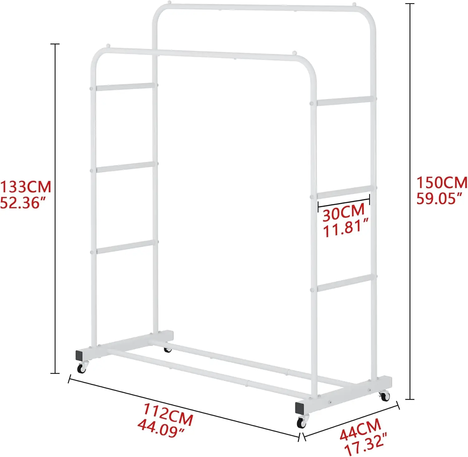 Rack de roupas com rolamento de haste dupla branco, cabide multifuncional para quarto.