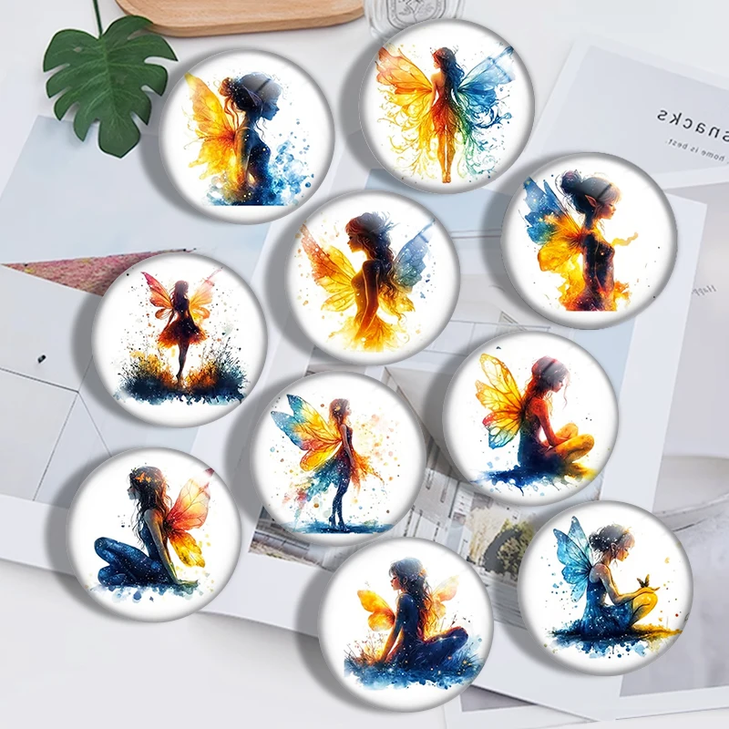 Watercolor Dreamy Fairy  10pcs 12mm14mm/16mm/18mm/20mm/25mm Round Photo Glass Cabochon Demo Flat Back Making Findings Jewelry