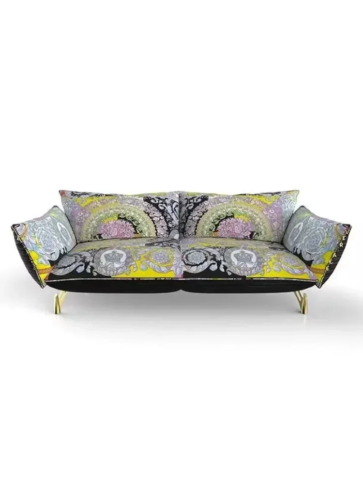Light luxury leather sofa modern simple large apartment living room creative straight print backrest sofa
