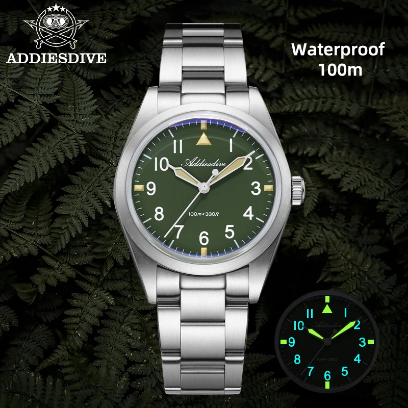 

ADDIESDIVE Quartz Man Watch 100M Waterproof Luminous 36mm Bubble Mirror Glass Watches New Titanium Alloy Fashion Watches For Man