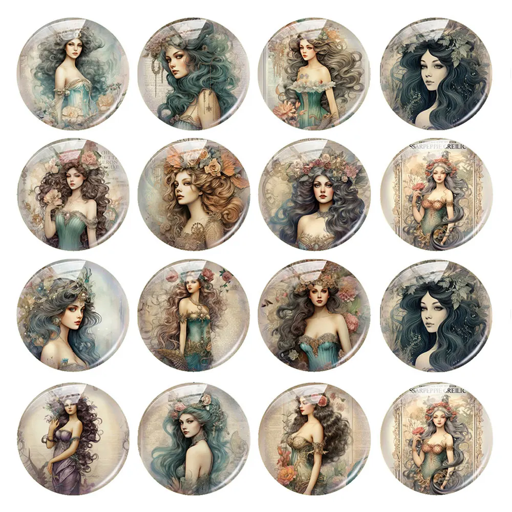 

Handmade Mermaid Girl Flower Photo Glass Cabochon Flatback Demo Flat Back Cameo For Diy Jewelry Making Supplies Accessories
