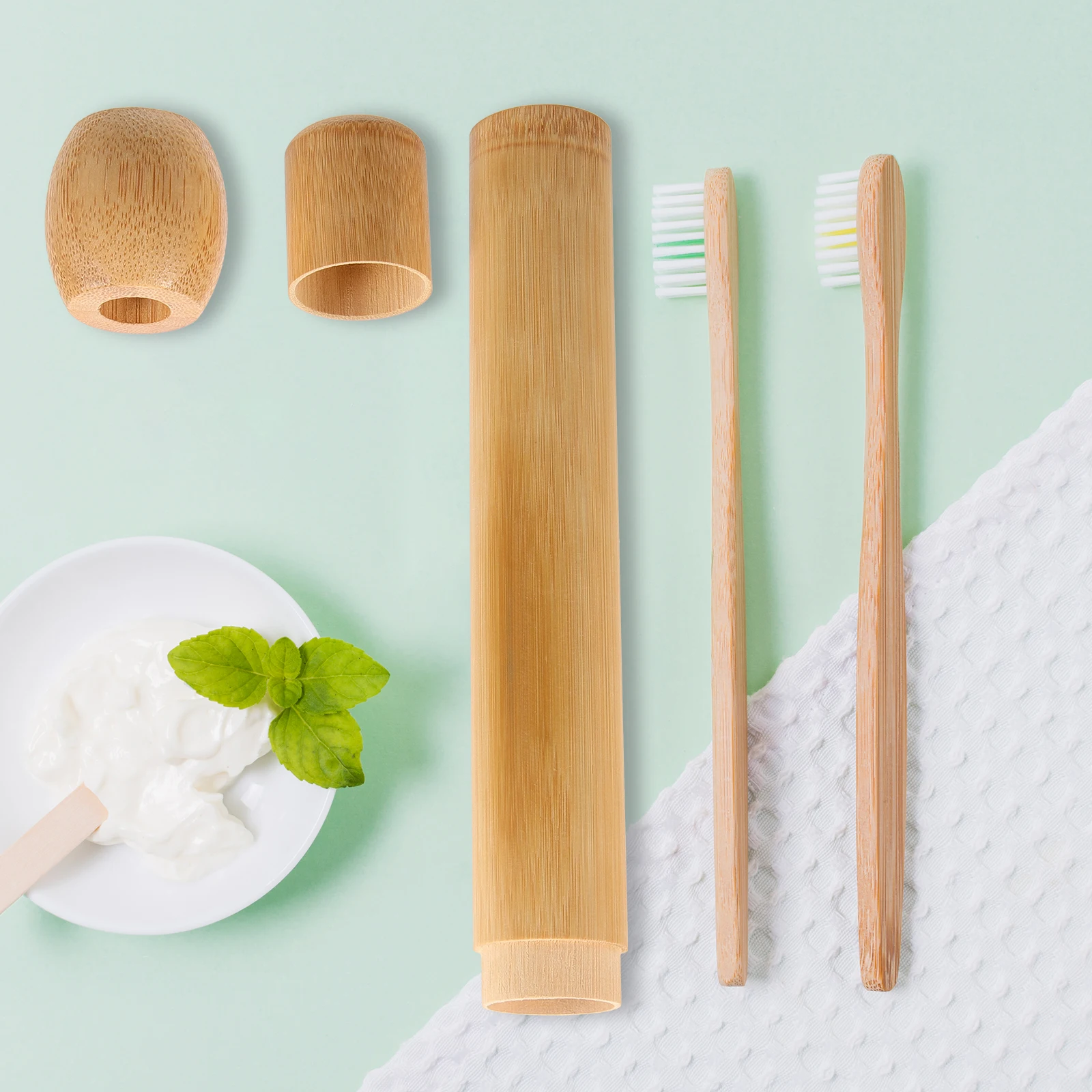 

Bamboo Toothbrush Holder Travel Case Portable Storage Cylinder Stand for Bathroom Desk Hotel Stylish Smooth