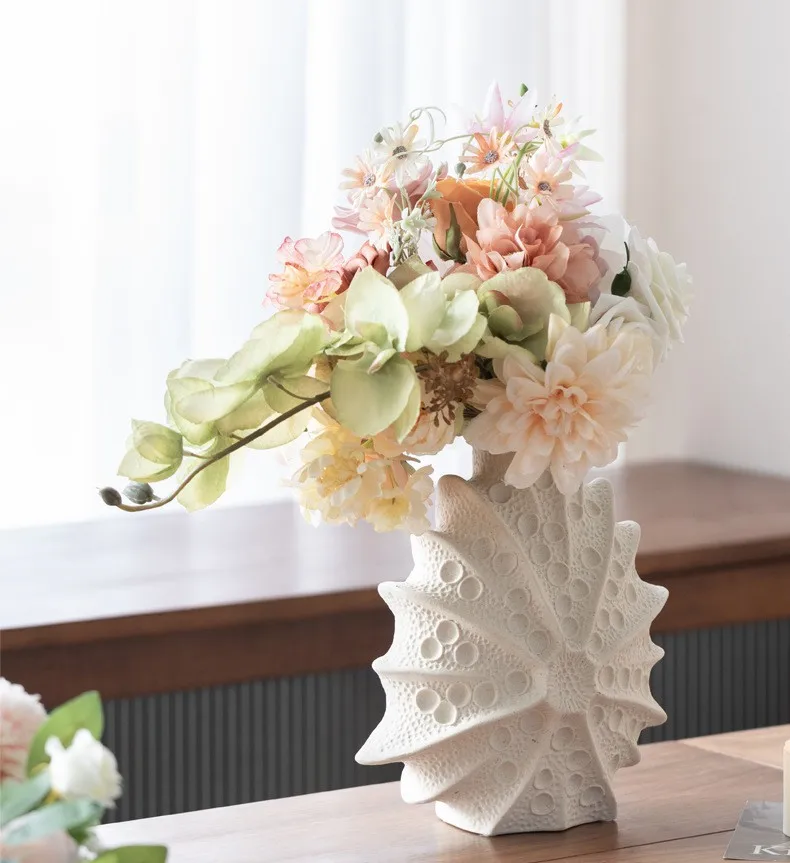 Image of CAPIRON Keramikvase, Seeigel-Form, Figuren für frische Blumen, Zuhause, Tischmantel, Büro, Dekoration, Zubehör, Herzstück
