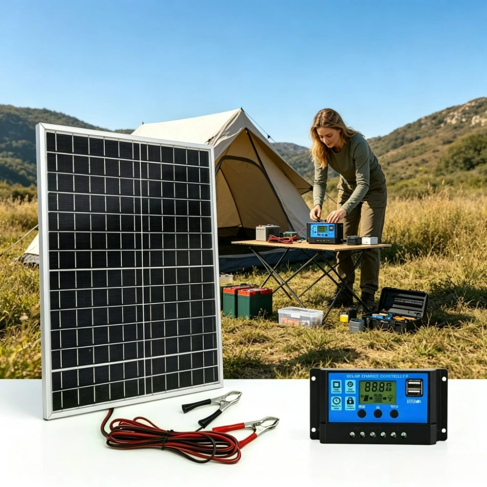 12W Portable Solar Panel Monocrystalline Aluminum Frame Kit Include 12V Solar Charge Controller for Marine RV Camping Hiking