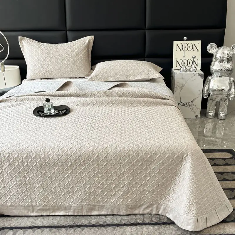 100% Cotton Silky Smooth Quilted Bedspread Set 3-Piece - Solid Color All Season Luxury Quilt Queen Size Home Decor Comforter