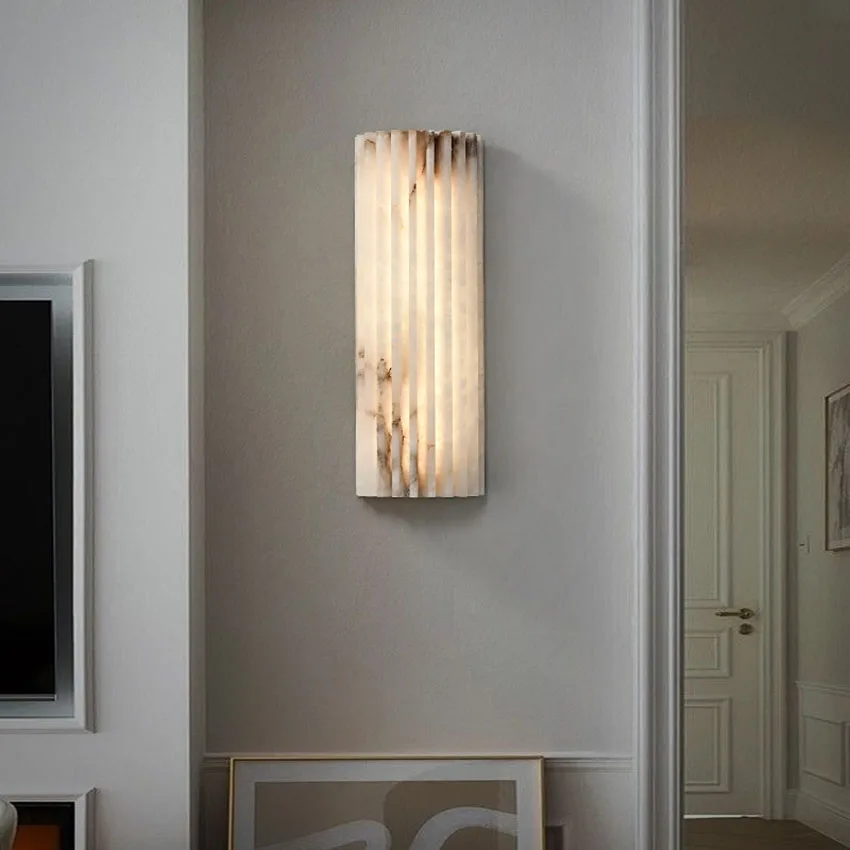 

Luxury Marble Copper Wall Lamp Natural Stone Led Wall Light Fixture for Corridor Hallway Staircase Living Room Bedside Lighting