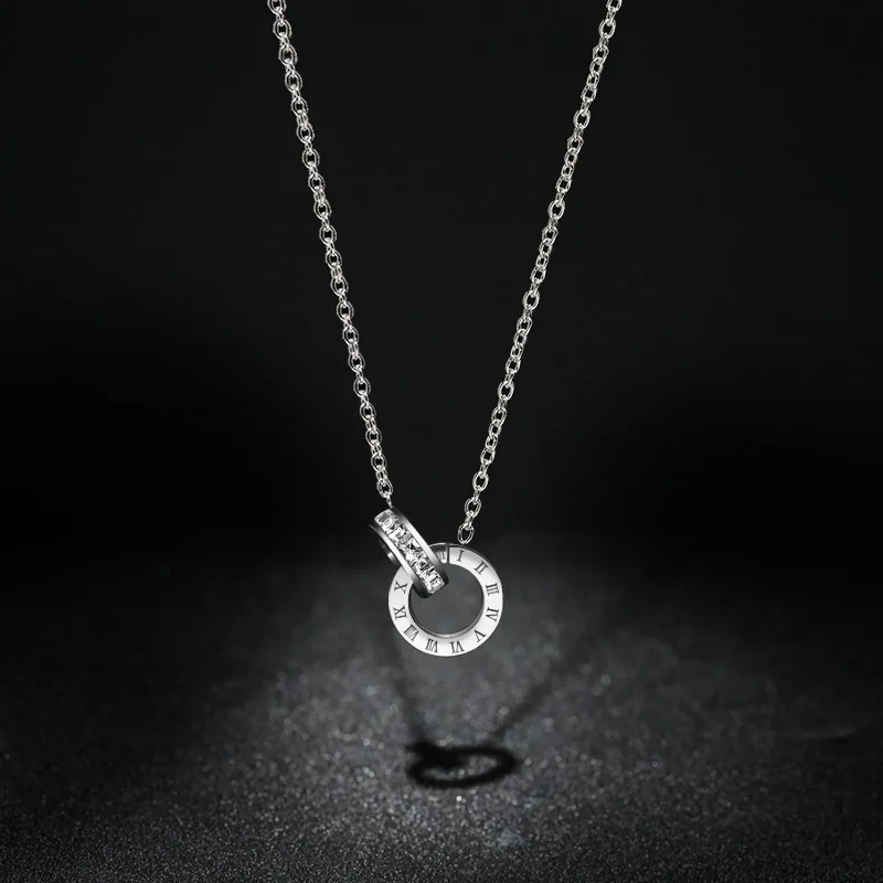 Luxury Elegant Crystal Circle Choker Fashion Roman Digital Stainless Steel Gold Silver Color Pendant Necklaces for Women Jewelry image 5