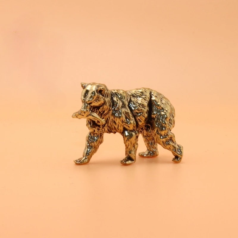 Brass Polar Bear With Fish Figurine Domineering Animal Desk Ornaments Vintage Bronze Ware Bear Dominates The World Craft Decor