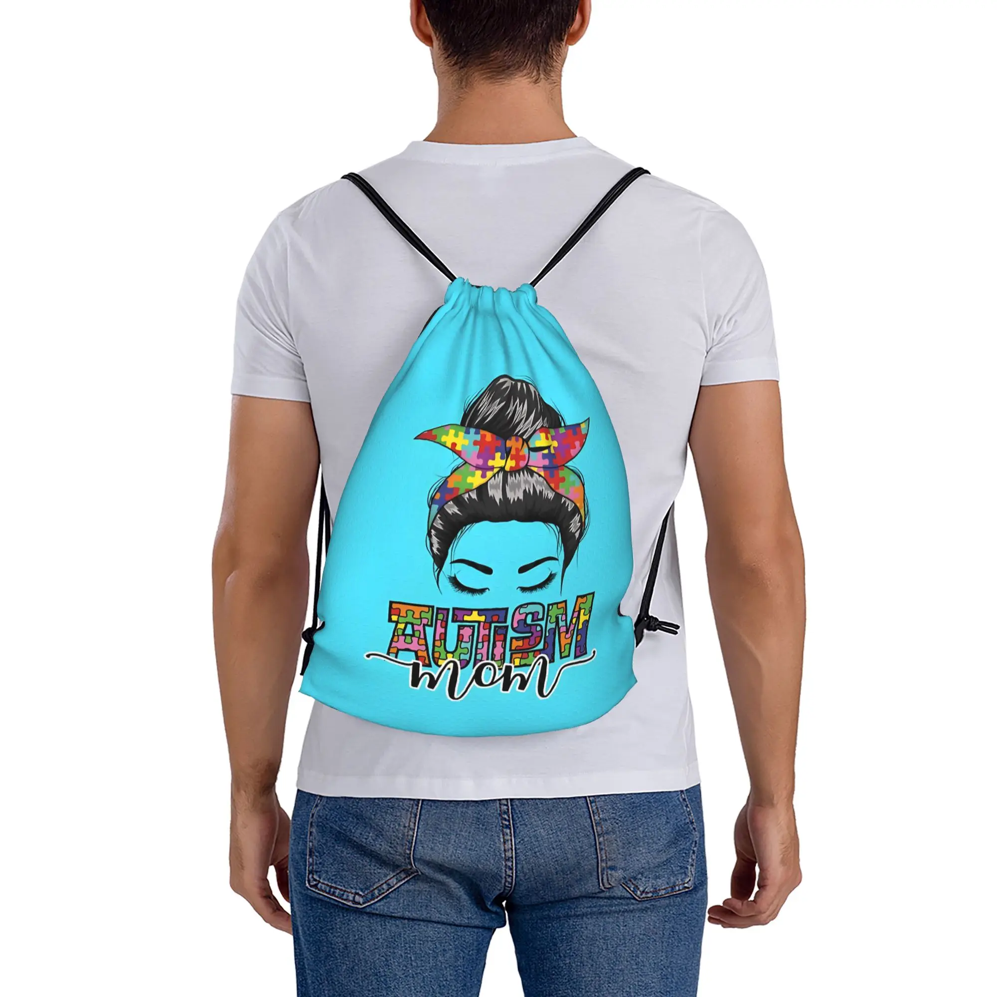 Autism Mom Proud Advocate And Warrior Multi-function Pocket Men Women Storage Backpack Teenager Travel Bag Print Drawstring Bags