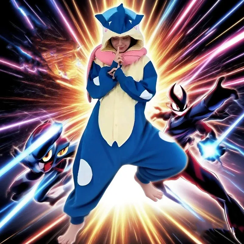 

Новые зимние костюмы для выступлений в стиле аниме для взрослых, флисовые пижамы с героями мультфильмов, косплей, костюм Fatty Butt Lucario Fuecoco Greninja