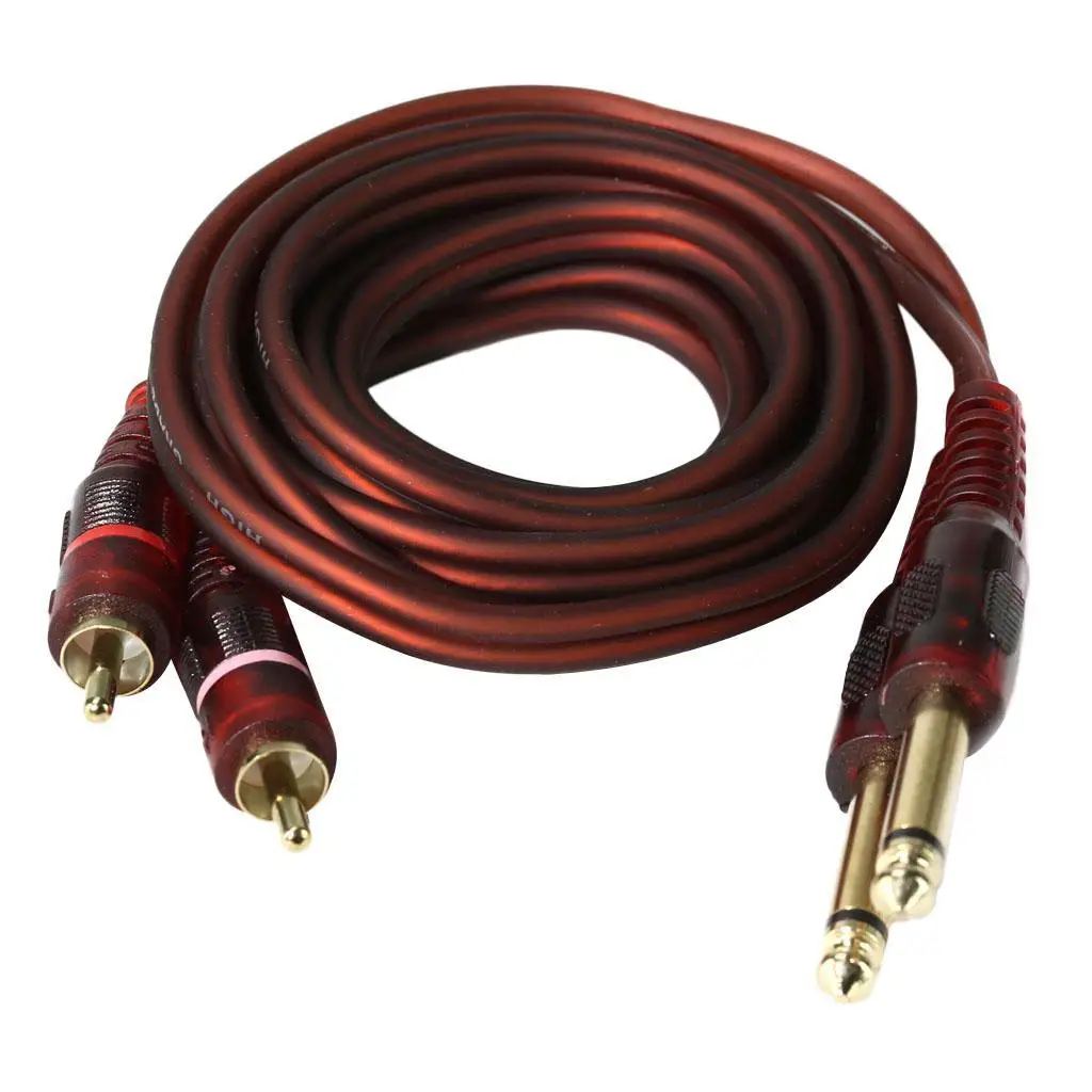 RCA Cable 1.5m, 6.35mm to 2 RCA Male to Male Aux Audio Cable Connector for Speakers, MP, Smartphone, Tablet, Laptop