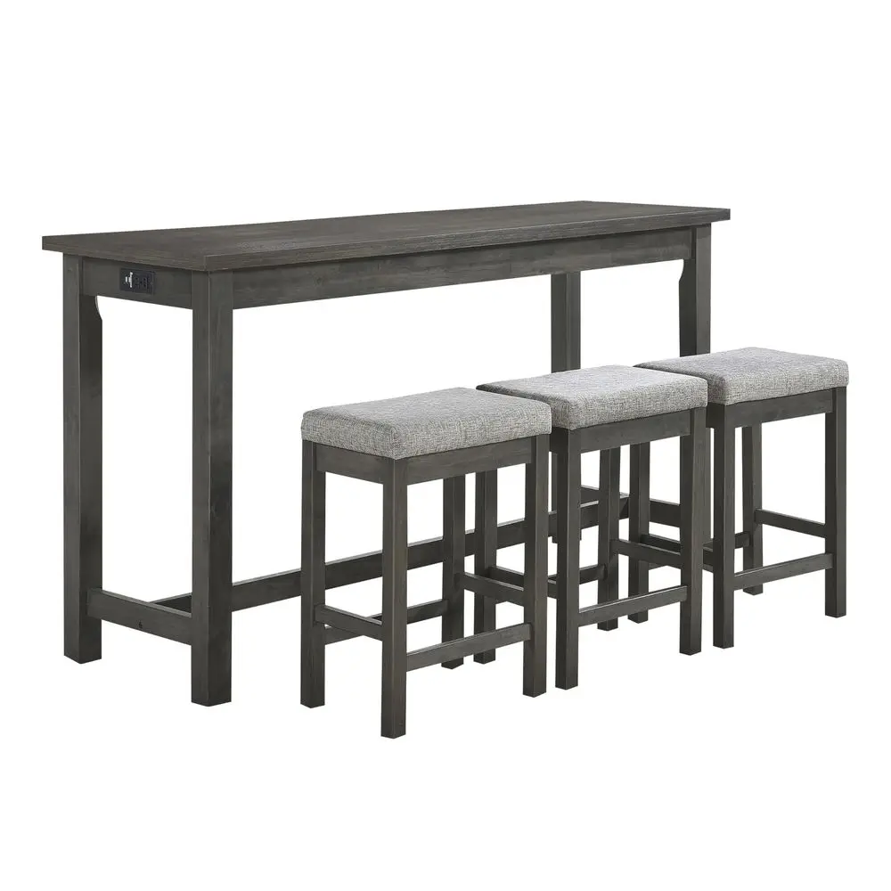 

4Piece Counter Height Table with 3 Stools, Wood Kitchen Counter Table Set with 2 Builtin USB Ports, 2 Charging A C Power Outlet