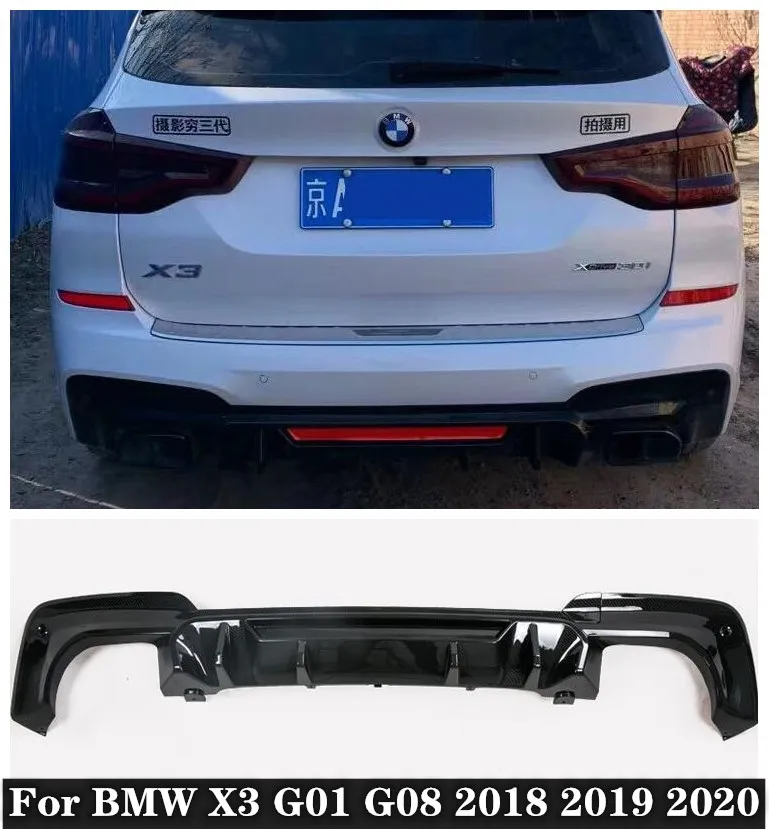 

High Quality ABS Black & Carbon Fiber grain Rear Bumper Diffuser Splitter Protector Cover For BMW X3 G01 G08 2018 2019 2020