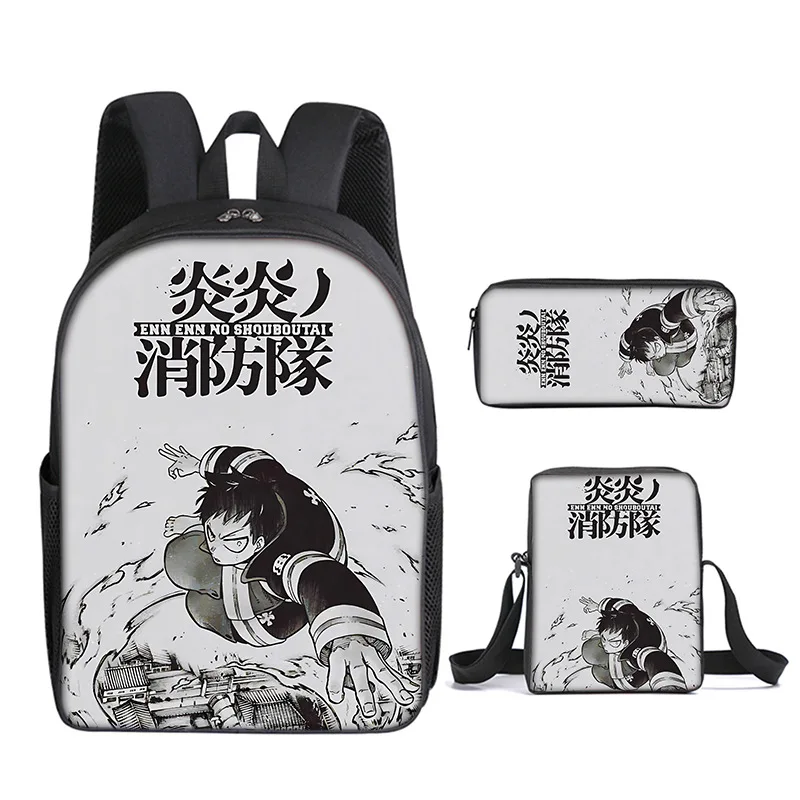Fashion Luxury Fire Force season 3 3D Print 3pcs/Set pupil School Bags Laptop Daypack Backpack Inclined shoulder bag Pencil Case