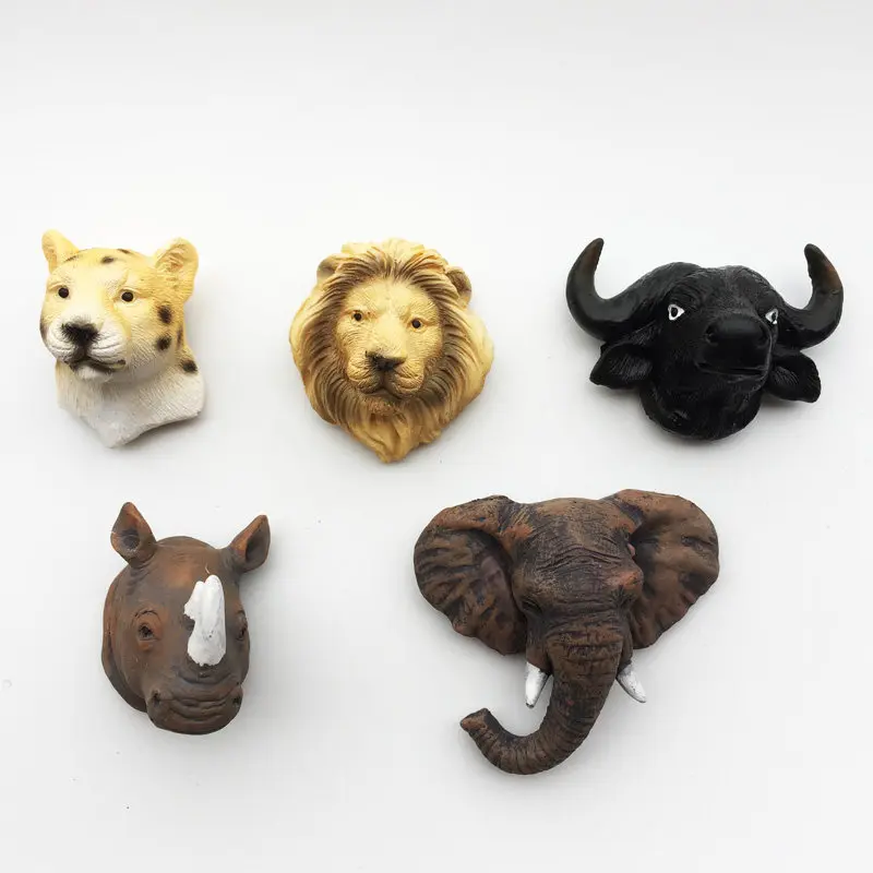 African top five lions, elephants, rhinos, leopards,3D animal heads, travel commemorative crafts, magnetic refrigerator stickers