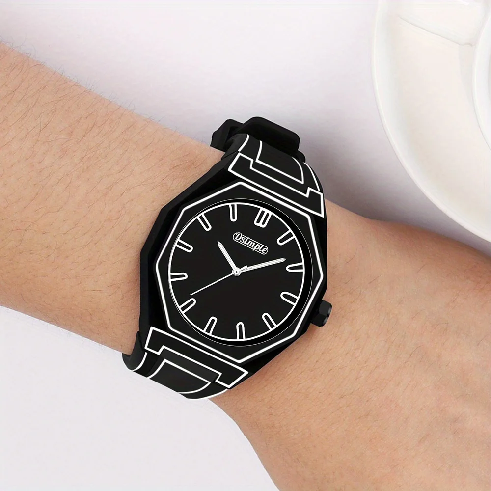 Relógio de pulso de quartzo estilo formal – Mostrador redondo, unidade eletrônica, pulseira de silicone, unissex, presentes de feriado (caixa de presente não incluída)