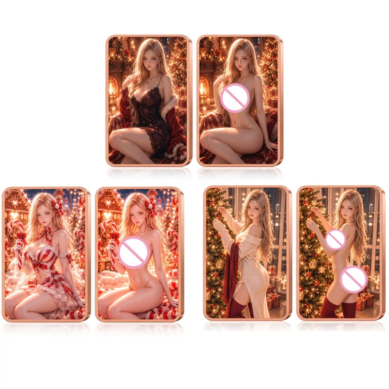 1 oz .999 Fine Copper Christmas Glamour Square Round Corner Beauty Candy Cane Tree Fireplace Colorized Art Collectible Gift