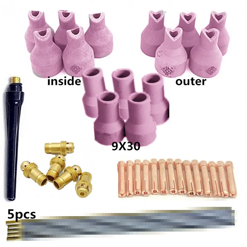 

40 Pcs Qq150-150a TIG welding accessories, copper clip, internal and external nozzle, guide body, gun tail