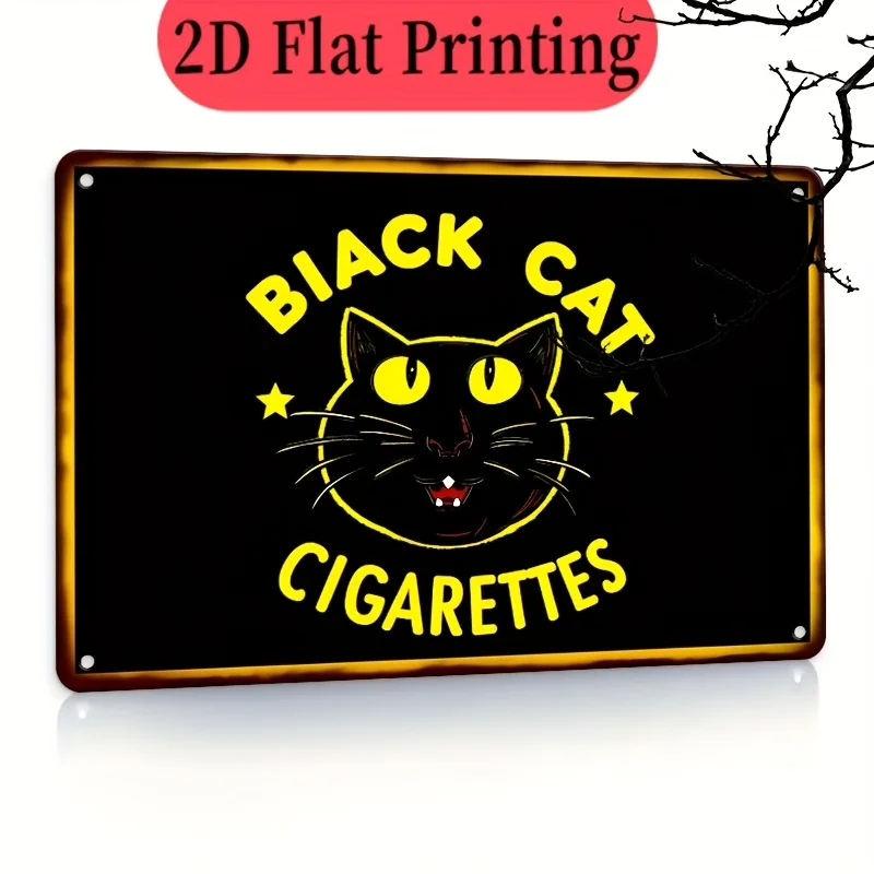 , Black Cat Cigarettes Metal Sign -   Retro Tin Wall Art, Bold Yellow & Black Design with Stars, for Bar, Cafe, Restaurant, Livi