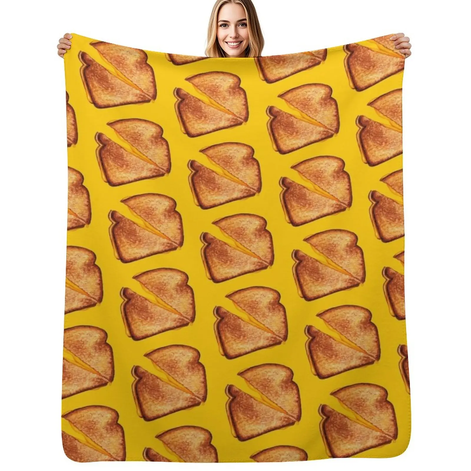

Grilled Cheese Sandwich Pattern - Yellow Throw Blanket Warm Plush Fuzzy Blanket for Living Room