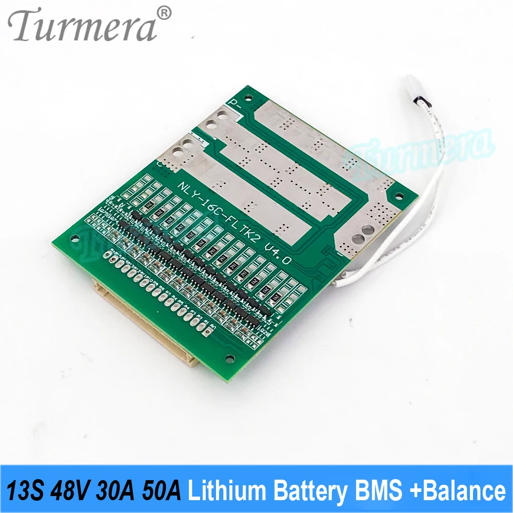 Turmera 13S 30A 50A Balance BMS 48V 54.6V 18650 21700 Lithium Battery Protected Board with NTC Use in Electric Bike or E-Scooter