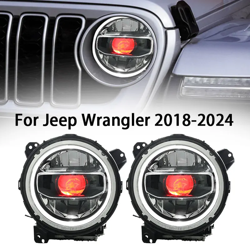 

Автомобильная фара для Jeep Wrangler светодиодный фара 2018-2024 фары Wrangler DRL сигнал поворота дальнего света объектив проектора Angel Eye