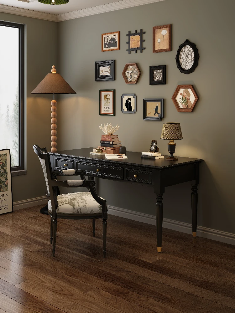 

American furniture black retro solid wood desk adult computer desk desk