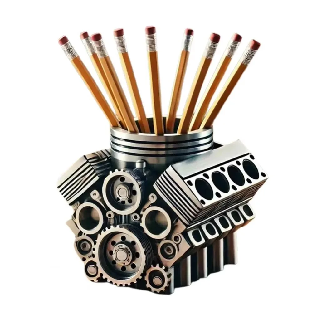 

Resin Auto Engine Block Pen Holder Modern Large Capacity Pen Holder with V8 Engine Desktop Ornament V8 Car Engine Pen Holder