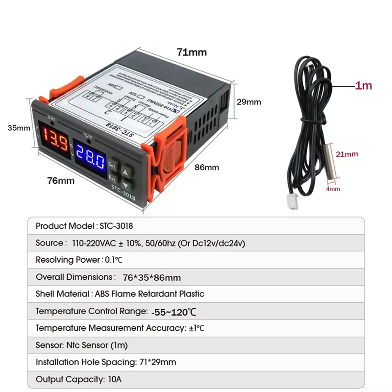 STC-3018 Podwójny cyfrowy regulator temperatury Dwa wyjścia przekaźnikowe Termostat termoregulator z chłodnicą grzejną-AB52