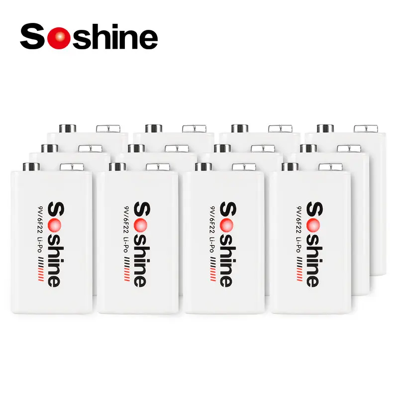 Soshine 9V 6F22 Rechargeable Battery 680mAh Li-Po Lithium Battery for Smoke Alarm Multimeter Massager Electric Guitar Microphone