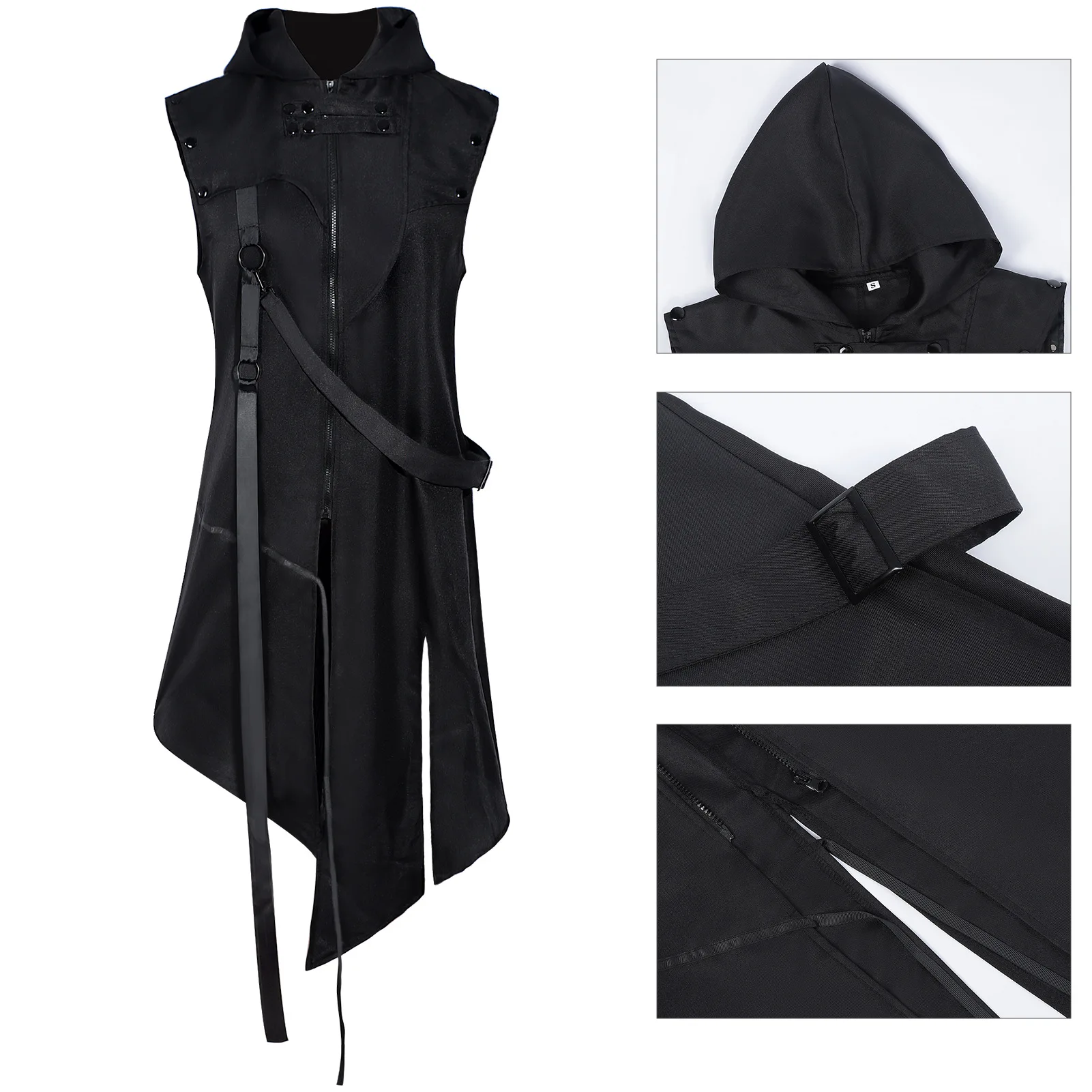 Vestido largo sin mangas estilo gótico, disfraz de Halloween punk renacentista medieval, sin marca, de tela vaquera para las cuatro estaciones, para hombre...