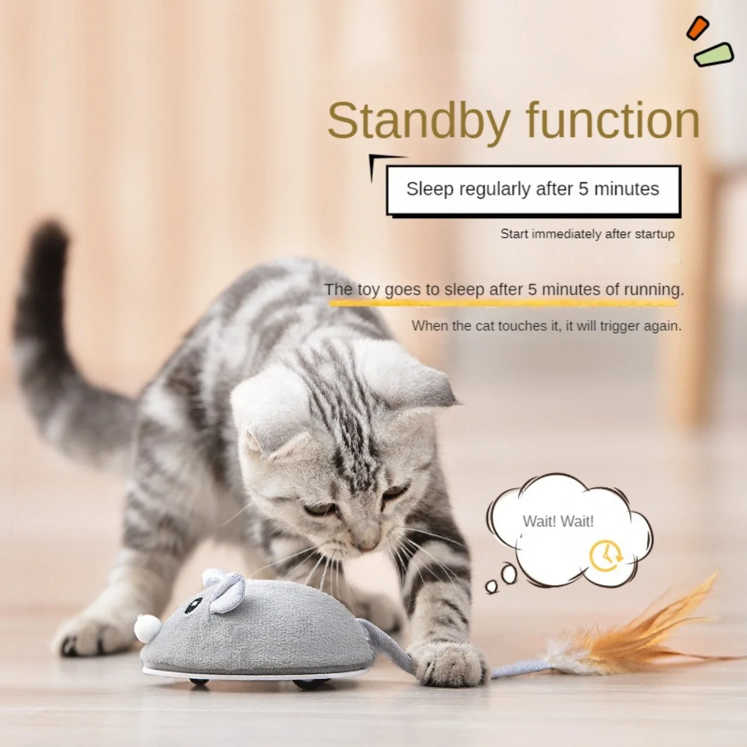 Engaging and Interactive USB Charging Moving Rat with Feather Toys for Cats - Fun Play-Catch Training Toy for Indoor Kittens - P