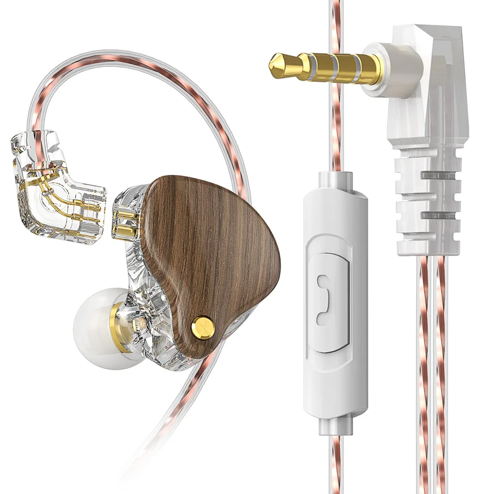 Q1 PRO Wood Grain Wired Earphone HiFi Headphone with Mic Detachable In-Ear Stereo Noise Cancelling Earbuds Sports Running Music