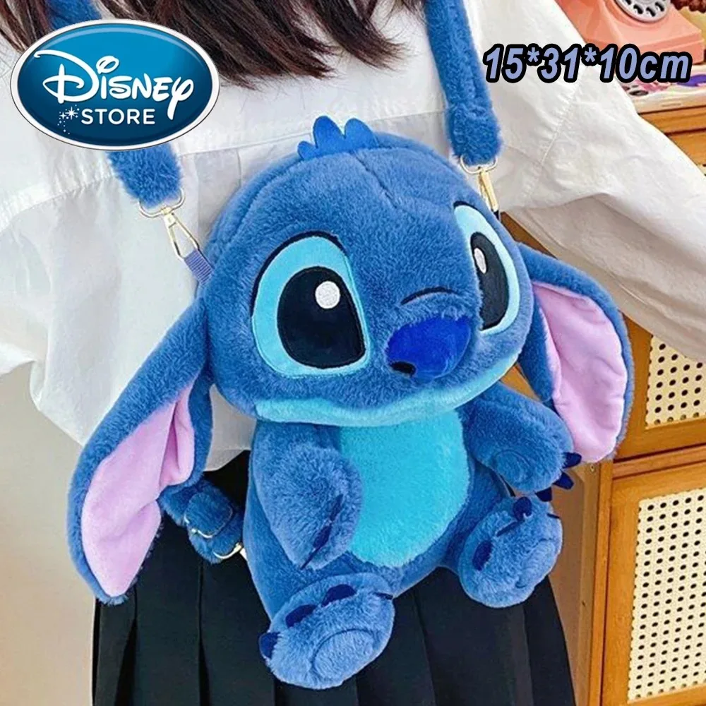 New Disney Plush Backpack Ins Japanese Blue Stitch Funny Cartoon Large-Capacity Student Backpack Kindergarten Bag Child Gift