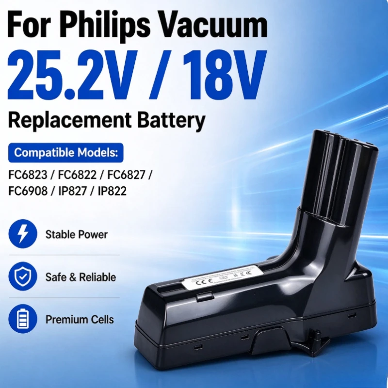 18V 25.2V IP-827 Replacement Battery for Philips Cordless Vacuum FC6823 6822 6827 6908 IP827 IP822