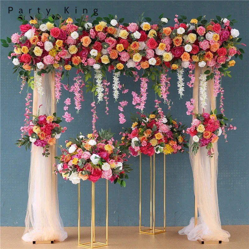 Colorful Artificial Flowers Arch Flower Arrangement Outdoor Wedding Decoration Road Lead Flower Ball Party Gazebo Garden Decor