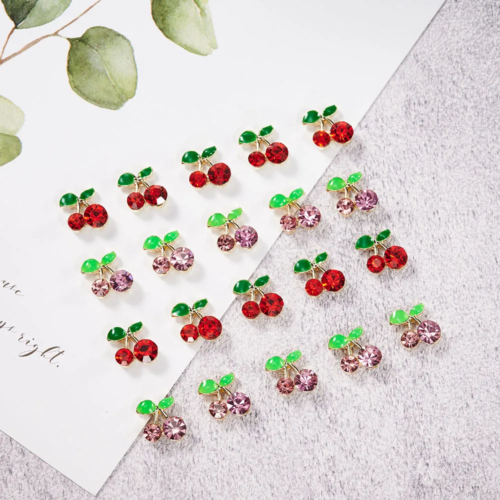 

20pcs Cherry Alloy Nails Art Rhinestones 3D Crystal Diamonds Decorations Charms Nail Jewelry Gems Nail Manicure Tips Accessories