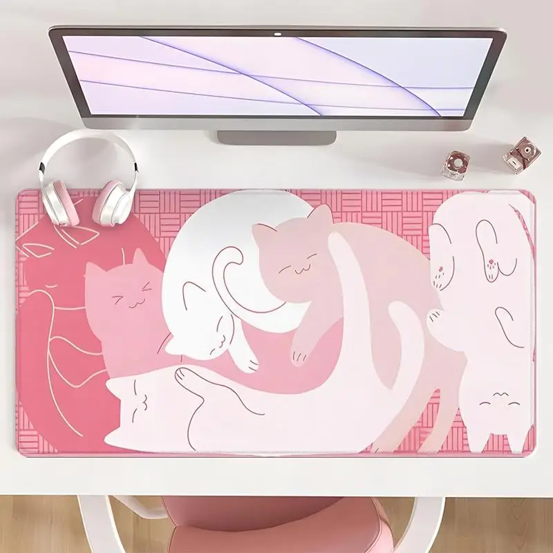 

Pink Cat Sleeping Game Mouse Pad, Non-Slip Rubber Base, Lock Edge, Christmas Gift for Home Office