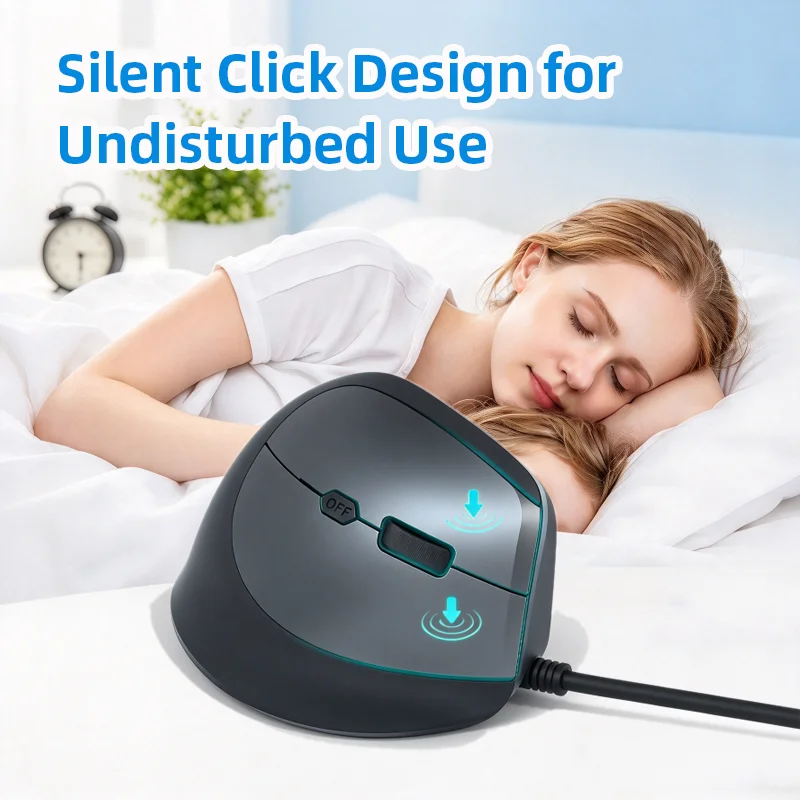Wired Vertical Mouse Erogonomics Mice Silent Click Design 4 Adjustable DPI Levels Plug & Play Comfortable to Hold Office Use