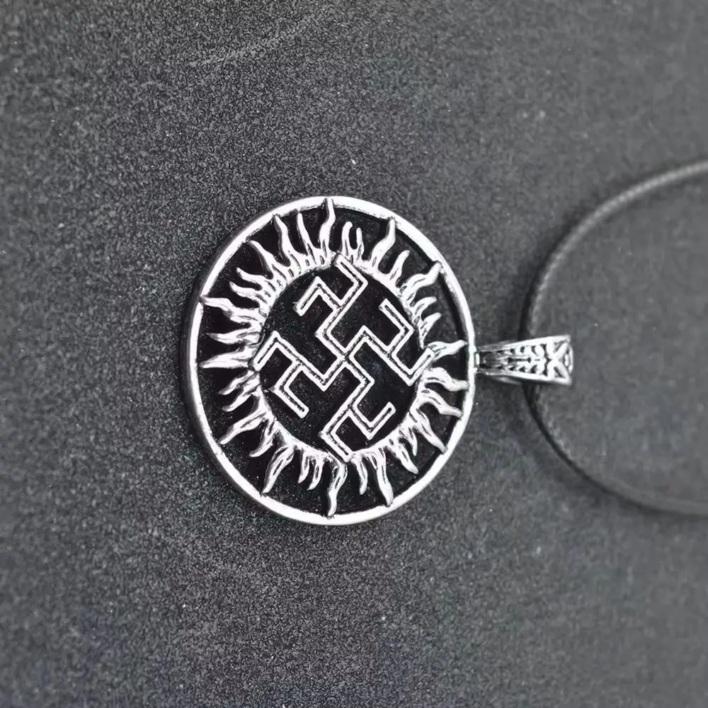 Slavic Pendant Kolovrat Amulet Gothic Wheel Charm Talisman Viking Fern Flower Jewelry Viking Pagan Jewelry Pendants