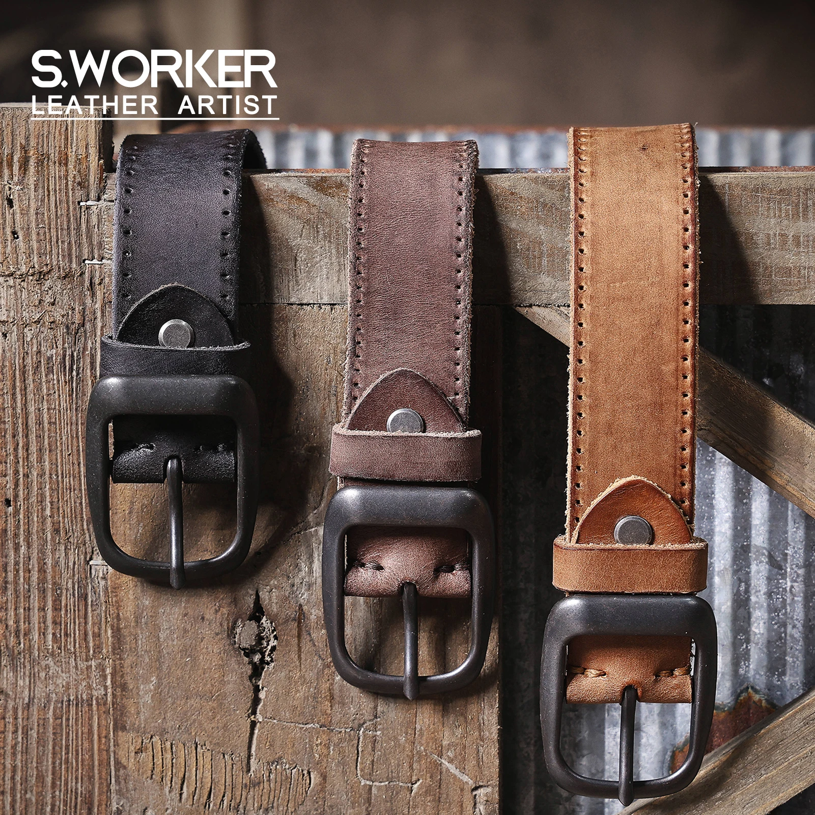 Echtleder-Herrengürtel aus Rindsleder, italienisches dickes Leder mit Geschenkbox, vielseitiger Retro-Jeansgürtel für Herren, ideale Wahl als Geschenk. – Detail 2