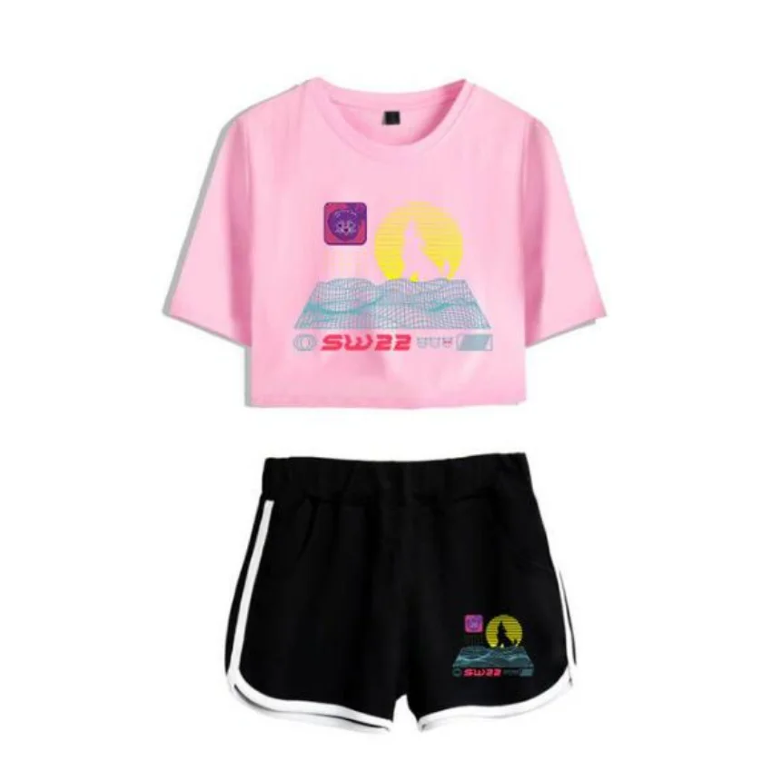 Summer Women's Sets SssniperWolf Synthwave Merch Short Sleeve Crop Top + Shorts Sweat Suits Women Tracksuits Two Piece Outfits