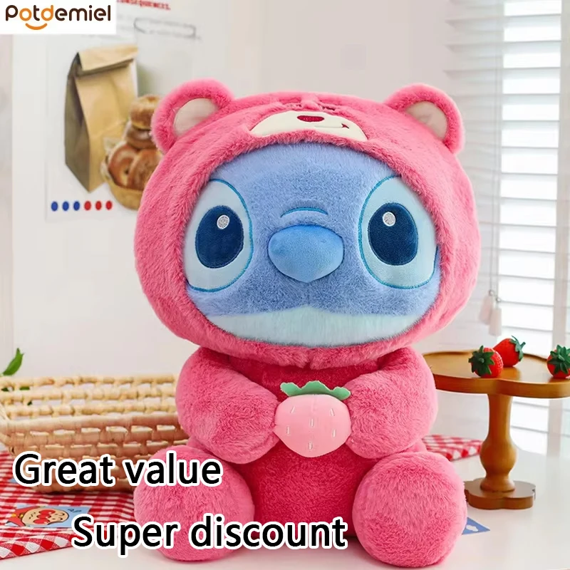 30cm 스티치 플러시 토이 트랜스포머 딸기 베어 스타일 스티치 어린이 크리스마스 플러시 베개 플러시 인형 애니메이션 베개 인형